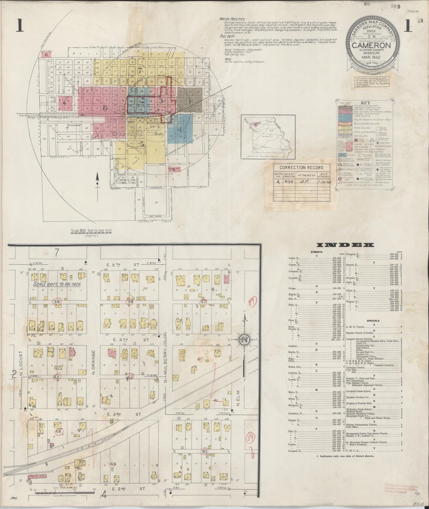 Sanborn Fire Insurance Map from Cameron, Clinton County, Missouri (1944), Sheet #0001 - Complete Map Set gallery image, historic Sanborn map, vintage wall art, Missouri Missouri