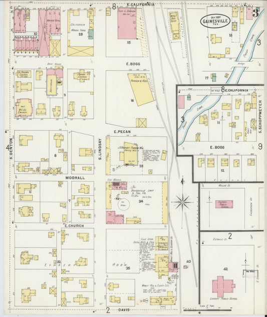 Sanborn Fire Insurance Map from Gainesville, Cooke County, Texas (1897), Sheet #0003 - Historic Sanborn Fire Insurance Map Print, vintage old map wall art, antique decor, genealogy gift, Texas Texas map