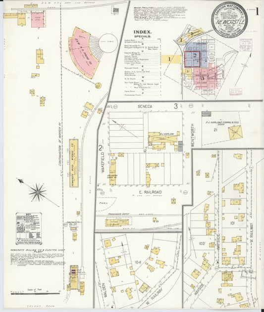 Sanborn Fire Insurance Map from Newcastle, Weston County, Wyoming (1907), Sheet #0001 - Historic Sanborn Fire Insurance Map Print, vintage old map wall art, antique decor, genealogy gift, Wyoming Wyoming map