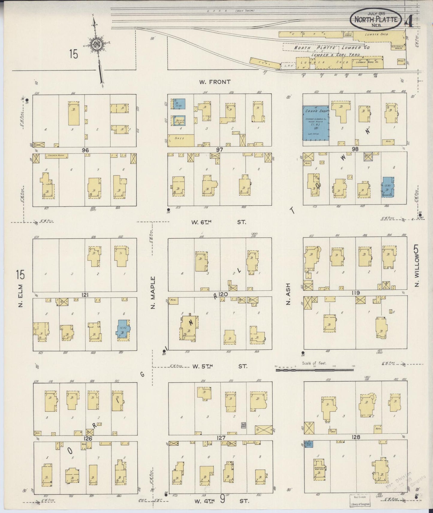 Sanborn Fire Insurance Map from North Platte, Lincoln County, Nebraska (1915), Sheet #0004 - Historic Sanborn Fire Insurance Map Print, vintage old map wall art, antique decor, genealogy gift, Nebraska Nebraska map