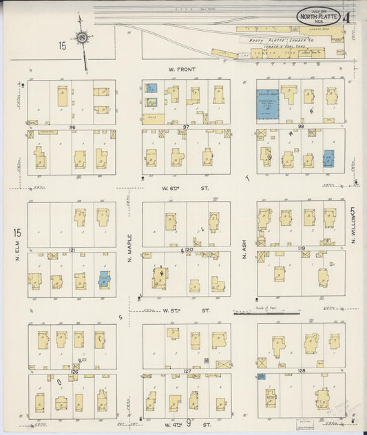 Sanborn Fire Insurance Map from North Platte, Lincoln County, Nebraska (1915), Sheet #0004 - Historic Sanborn Fire Insurance Map Print, vintage old map wall art, antique decor, genealogy gift, Nebraska Nebraska map