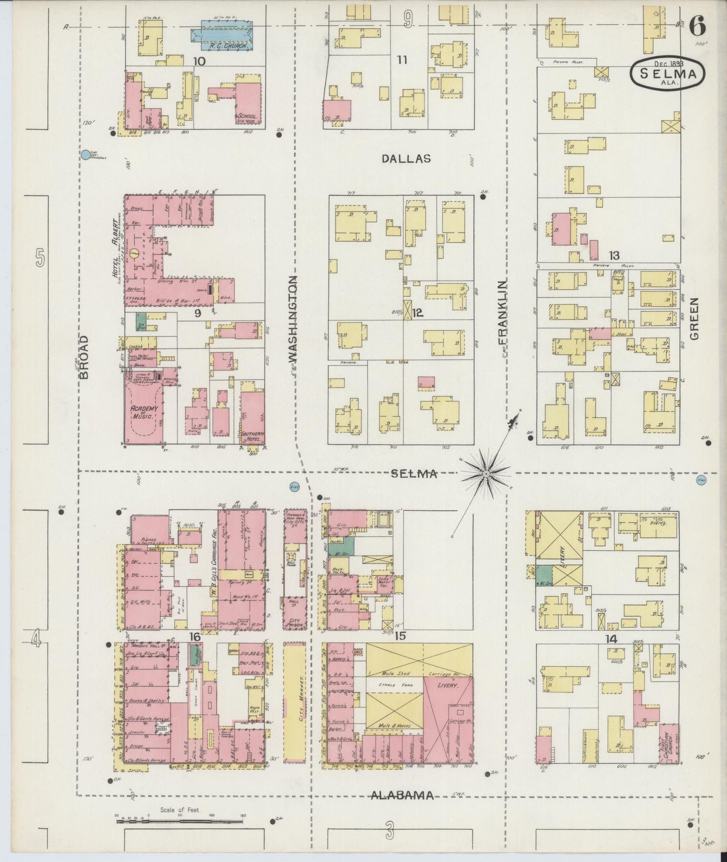 Sanborn Fire Insurance Map from Selma, Dallas County, Alabama (1893), Sheet #0006 - Complete Map Set gallery image, historic Sanborn map, vintage wall art, Alabama Alabama