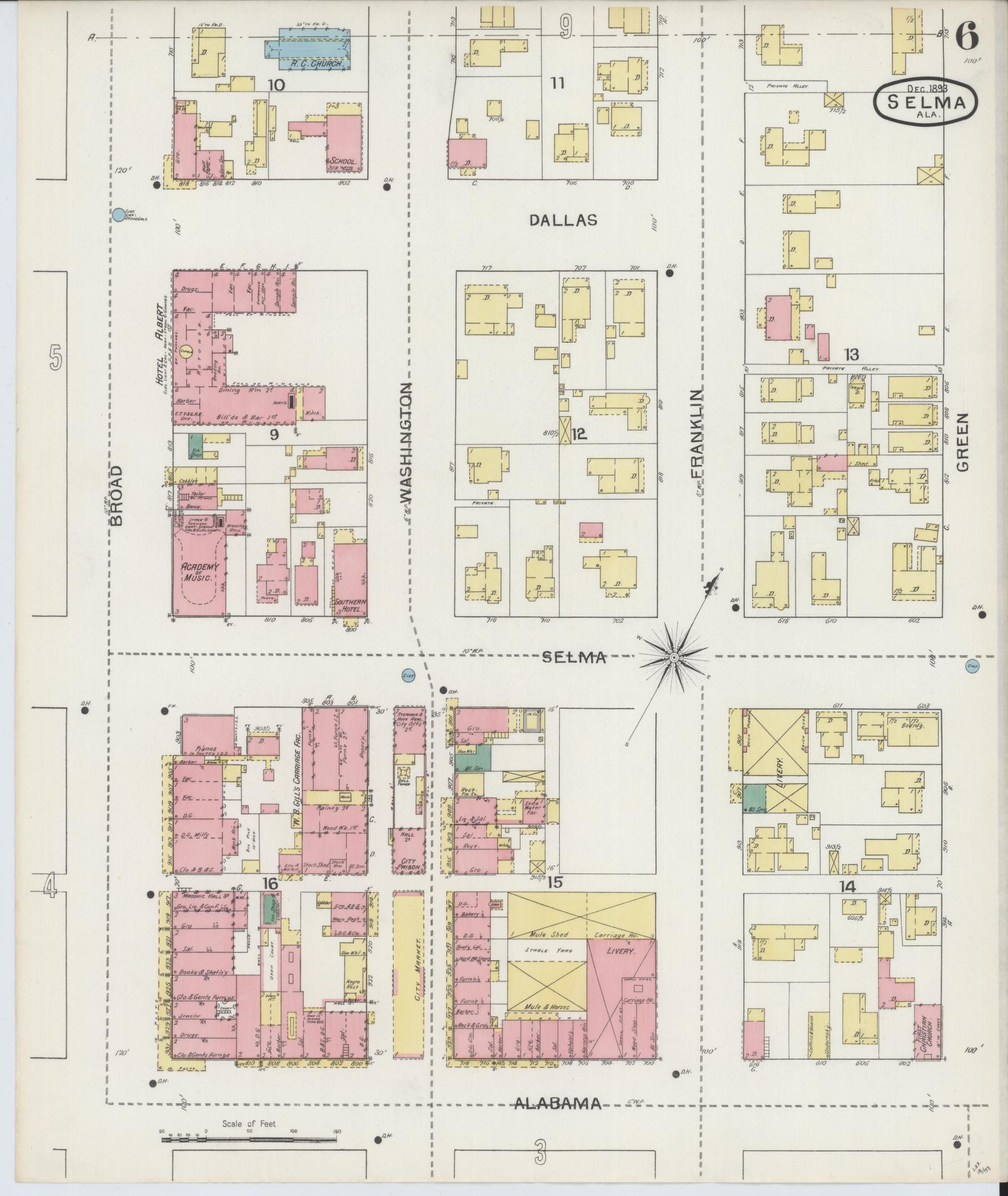 Sanborn Fire Insurance Map from Selma, Dallas County, Alabama (1893), Sheet #0006 - Complete Map Set gallery image, historic Sanborn map, vintage wall art, Alabama Alabama