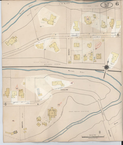 Sanborn Fire Insurance Map from Hilo, Hawaii County, Hawaii (1957), Sheet #0006 - Historic Sanborn Fire Insurance Map Print, vintage old map wall art