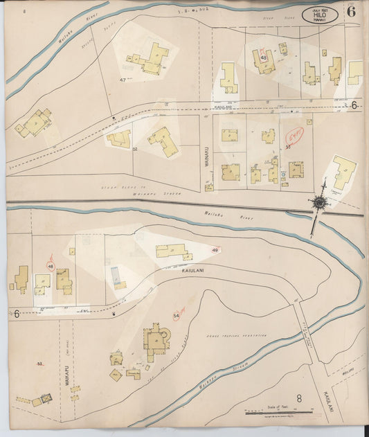 Sanborn Fire Insurance Map from Hilo, Hawaii County, Hawaii (1957), Sheet #0006 - Historic Sanborn Fire Insurance Map Print, vintage old map wall art