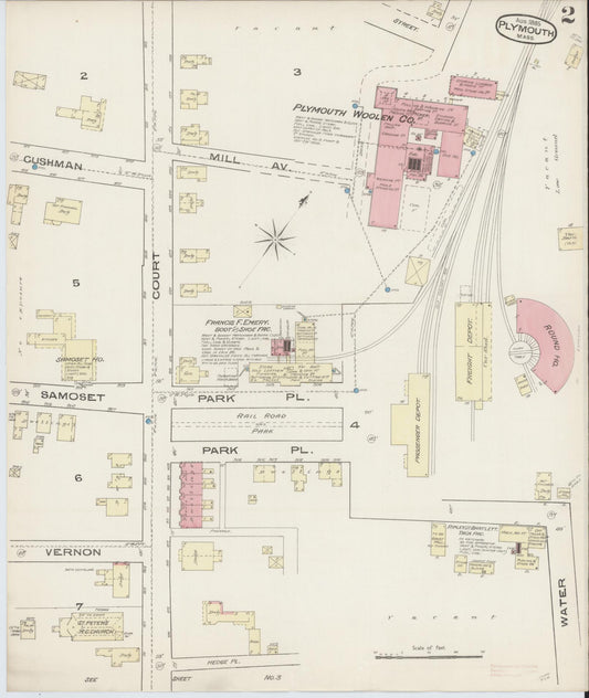 Sanborn Fire Insurance Map from Plymouth, Plymouth County, Massachusetts (1885), Sheet #0002 - Historic Sanborn Fire Insurance Map Print, vintage old map wall art, antique decor, genealogy gift, Massachusetts Massachusetts map