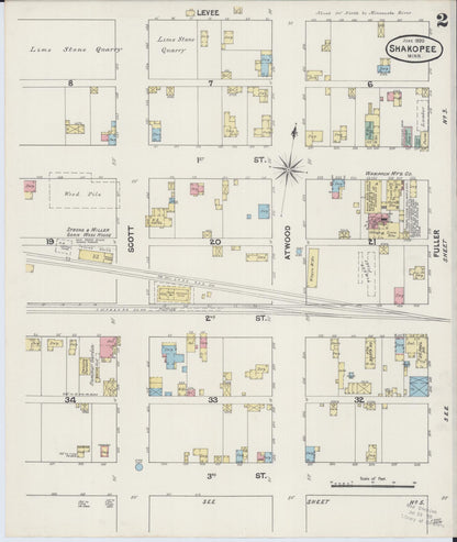 Sanborn Fire Insurance Map from Shakopee, Scott County, Minnesota (1890), Sheet #0002 - Complete Map Set gallery image, historic Sanborn map, vintage wall art, Minnesota Minnesota