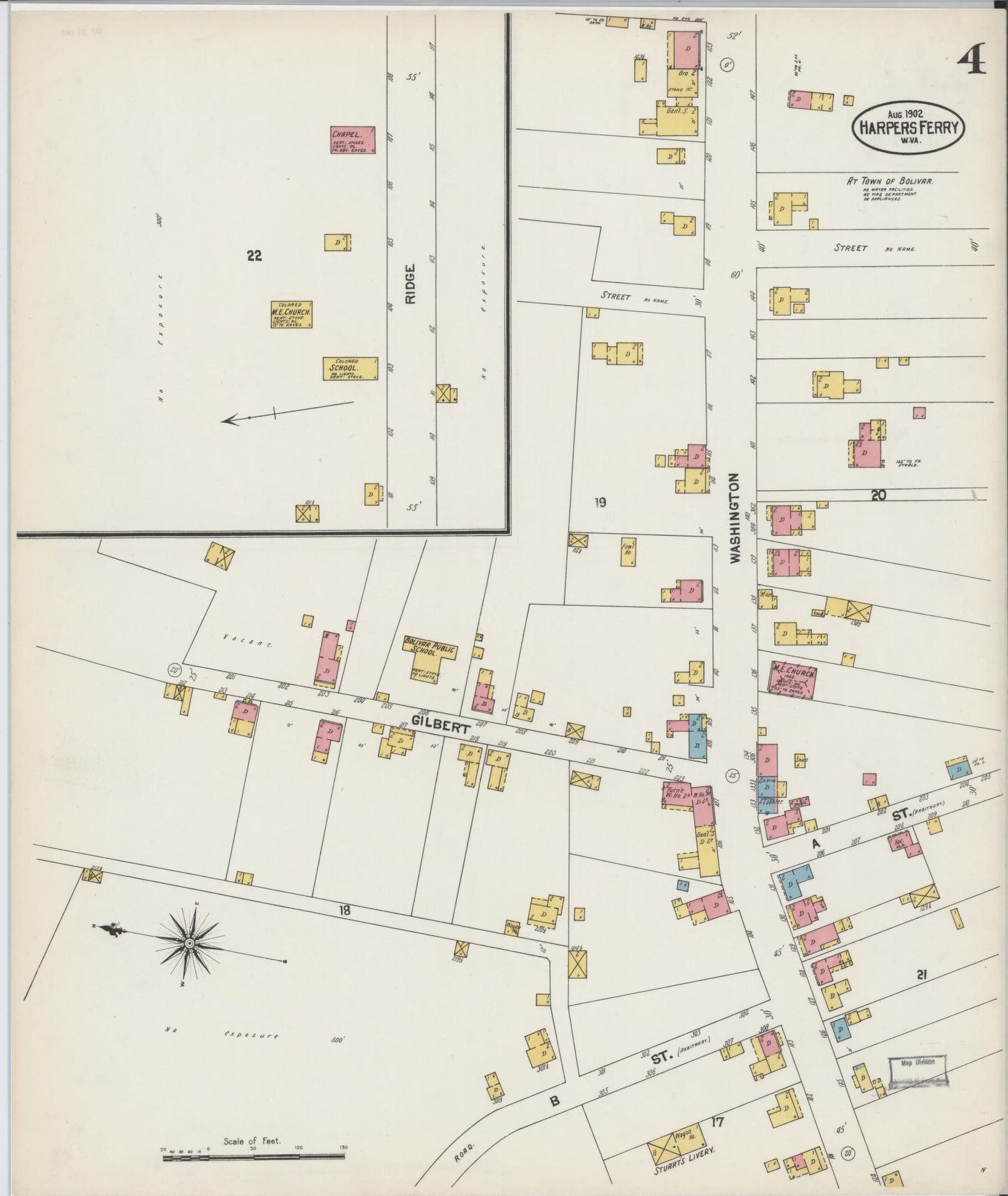 Sanborn Fire Insurance Map from Harpers Ferry, Jefferson County, West Virginia (1902), Sheet #0004 - Complete Map Set gallery image, historic Sanborn map, vintage wall art, West Virginia West Virginia