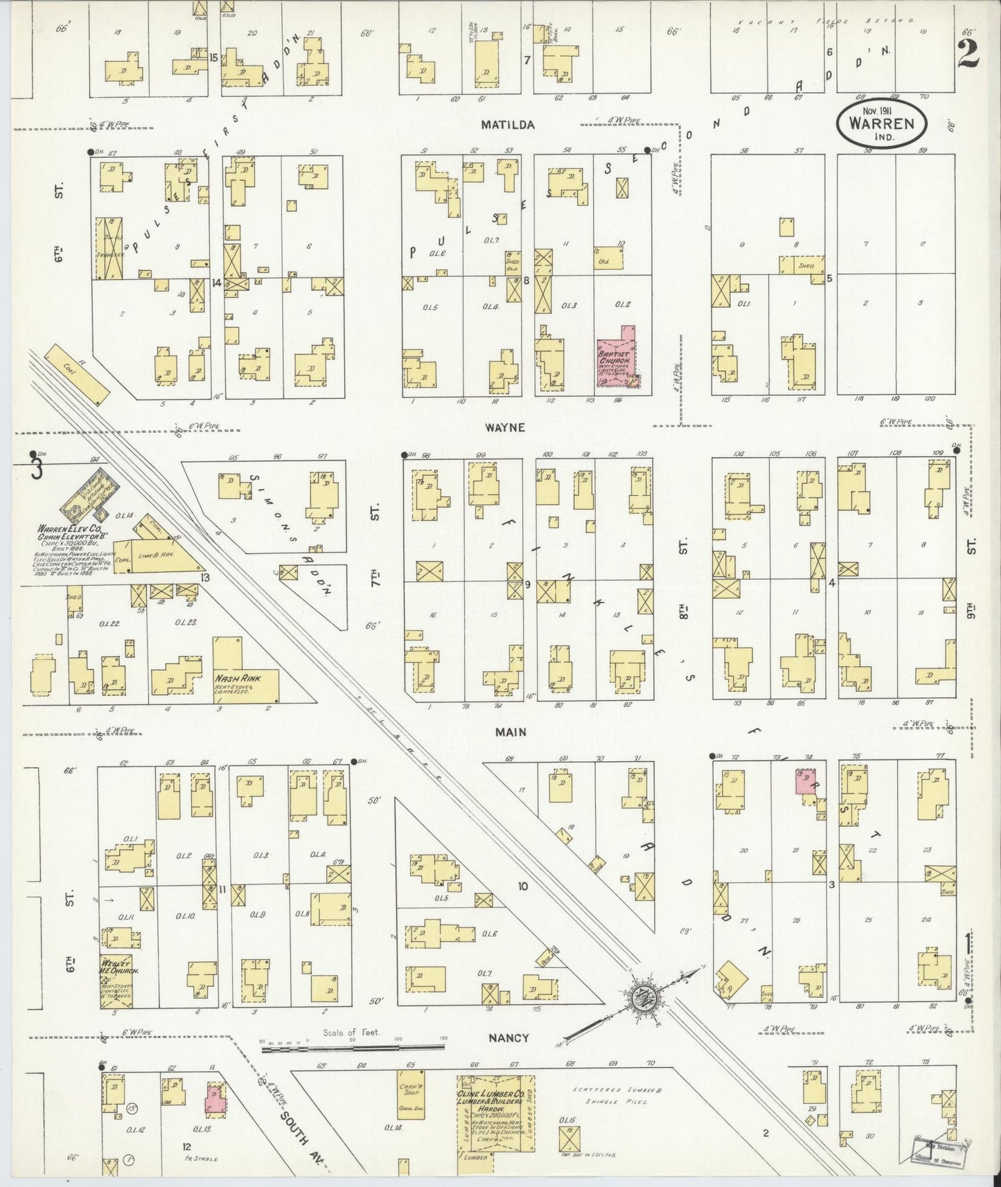 Sanborn Fire Insurance Map from Warren, Huntington County, Indiana (1911), Sheet #0002 - Complete Map Set gallery image, historic Sanborn map, vintage wall art, Indiana Indiana