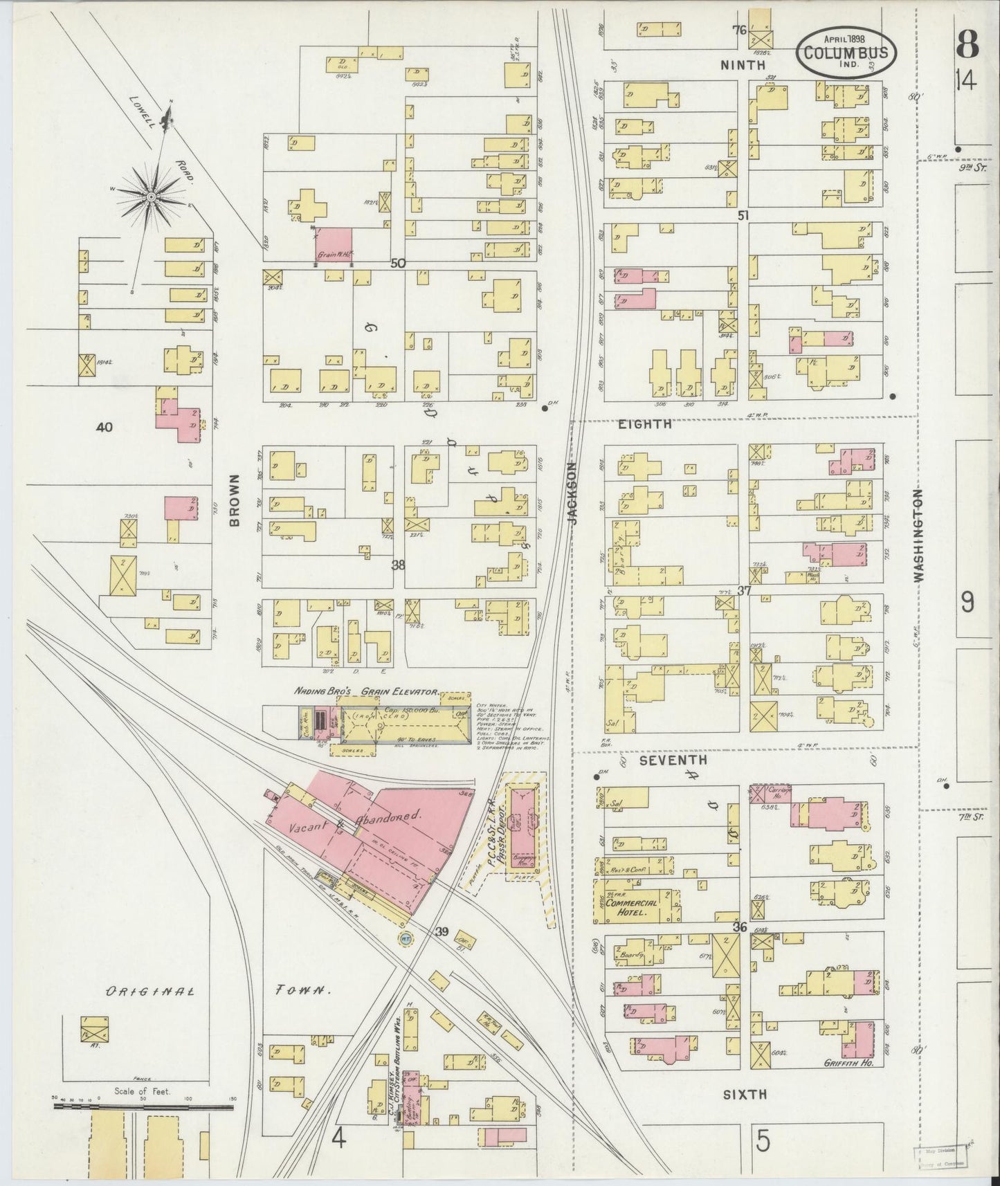 Sanborn Fire Insurance Map from Columbus, Bartholomew County, Indiana (1898), Sheet #0008 - Complete Map Set gallery image, historic Sanborn map, vintage wall art, Indiana Indiana