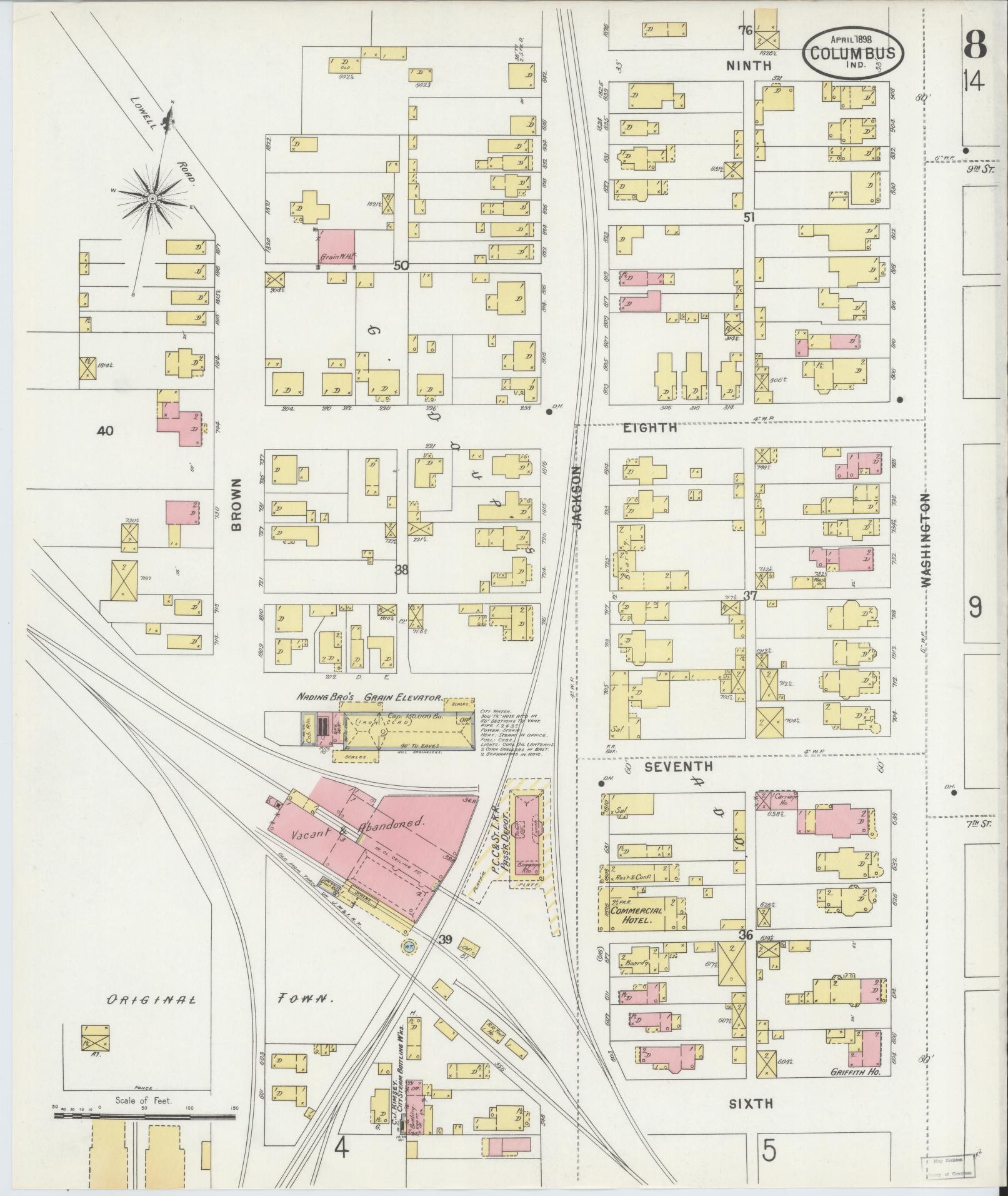 Sanborn Fire Insurance Map from Columbus, Bartholomew County, Indiana (1898), Sheet #0008 - Complete Map Set gallery image, historic Sanborn map, vintage wall art, Indiana Indiana