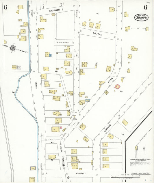 Sanborn Fire Insurance Map from Graham, Tazewell County, Virginia (1923), Sheet #0006 - Historic Sanborn Fire Insurance Map Print, vintage old map wall art, antique decor, genealogy gift, Virginia Virginia map