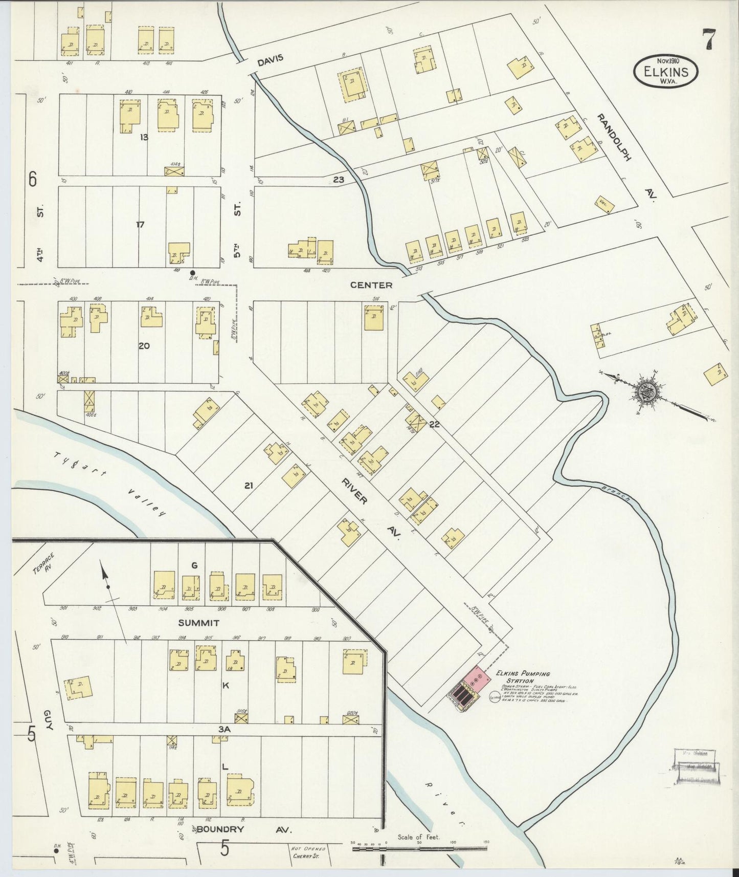 Sanborn Fire Insurance Map from Elkins, Randolph County, West Virginia (1910), Sheet #0007 - Complete Map Set gallery image, historic Sanborn map, vintage wall art, West Virginia West Virginia