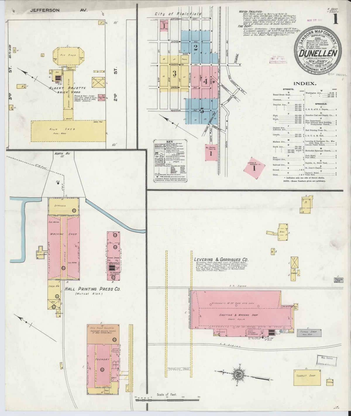 Sanborn Fire Insurance Map from Dunellen, Middlesex County, New Jersey (1910), Sheet #0001 - Complete Map Set gallery image, historic Sanborn map, vintage wall art, New Jersey New Jersey