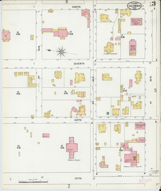 Sanborn Fire Insurance Map from Columbus, Lowndes County, Mississippi (1900), Sheet #0003 - Historic Sanborn Fire Insurance Map Print, vintage old map wall art, antique decor, genealogy gift, Mississippi Mississippi map