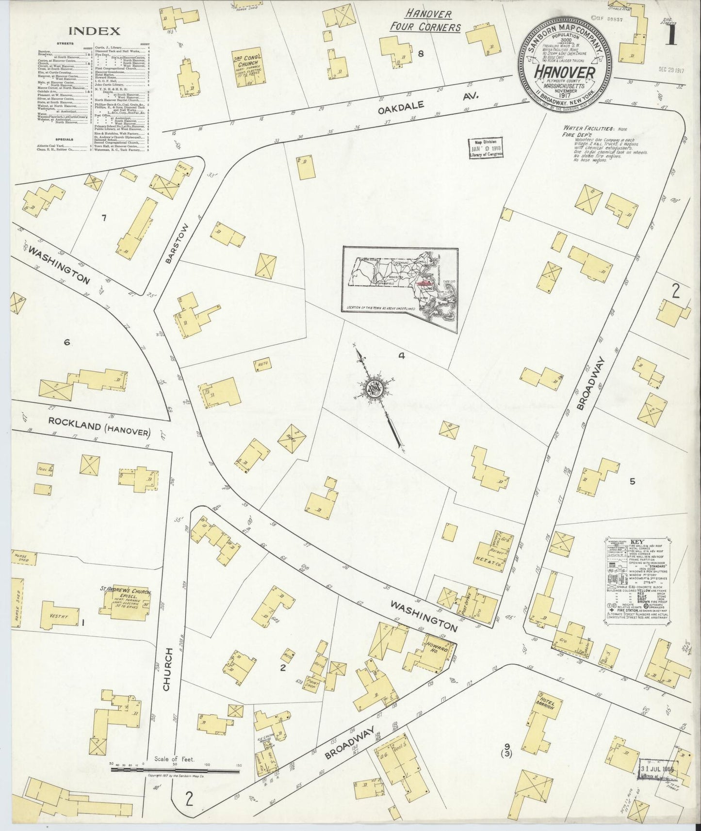 Sanborn Fire Insurance Map from Hanover, Plymouth County, Massachusetts (1917), Sheet #0001 - Complete Map Set gallery image, historic Sanborn map, vintage wall art, Massachusetts Massachusetts