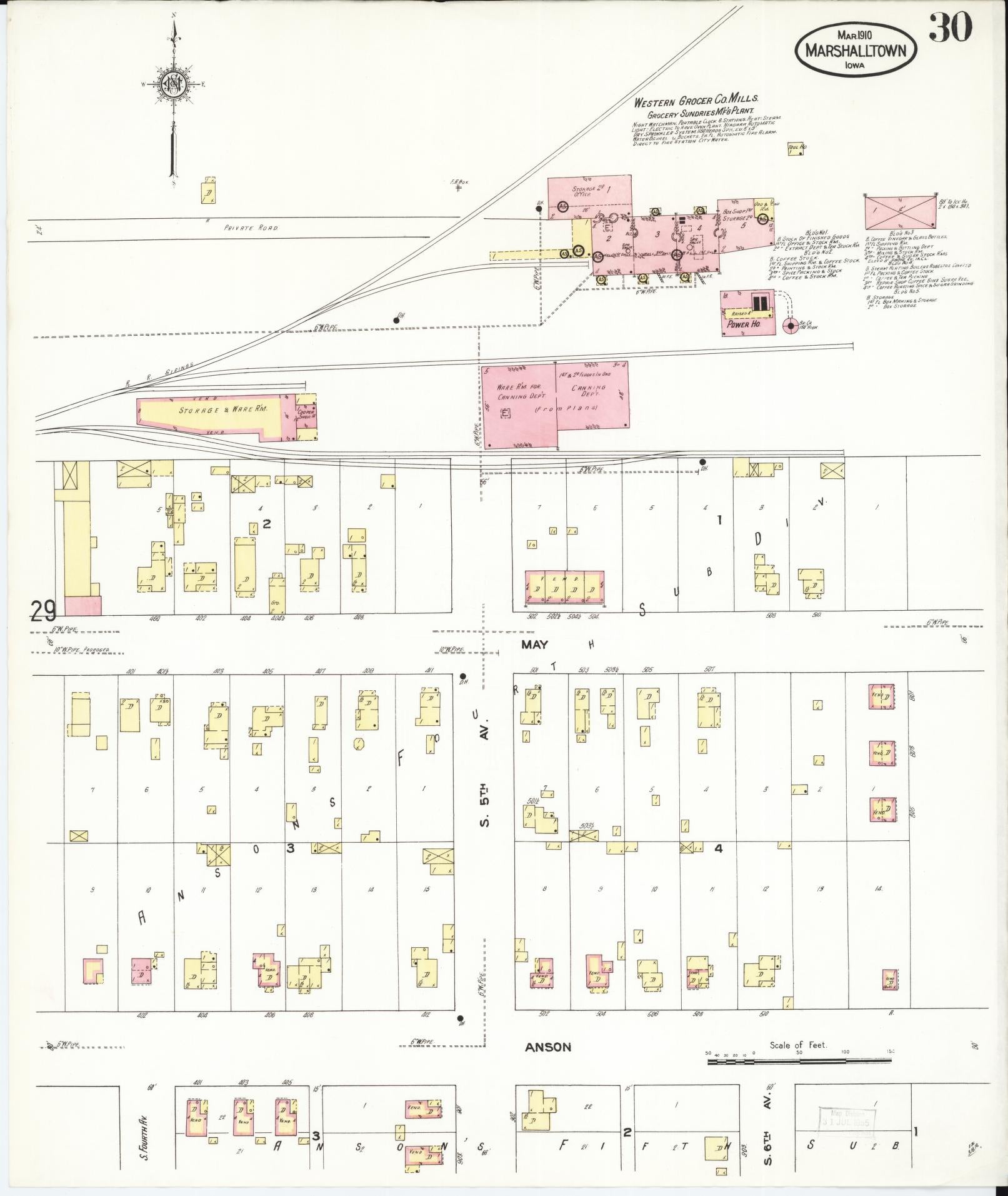 Sanborn Fire Insurance Map from Marshalltown, Marshall County, Iowa (1910), Sheet #0030 - Historic Sanborn Fire Insurance Map Print
