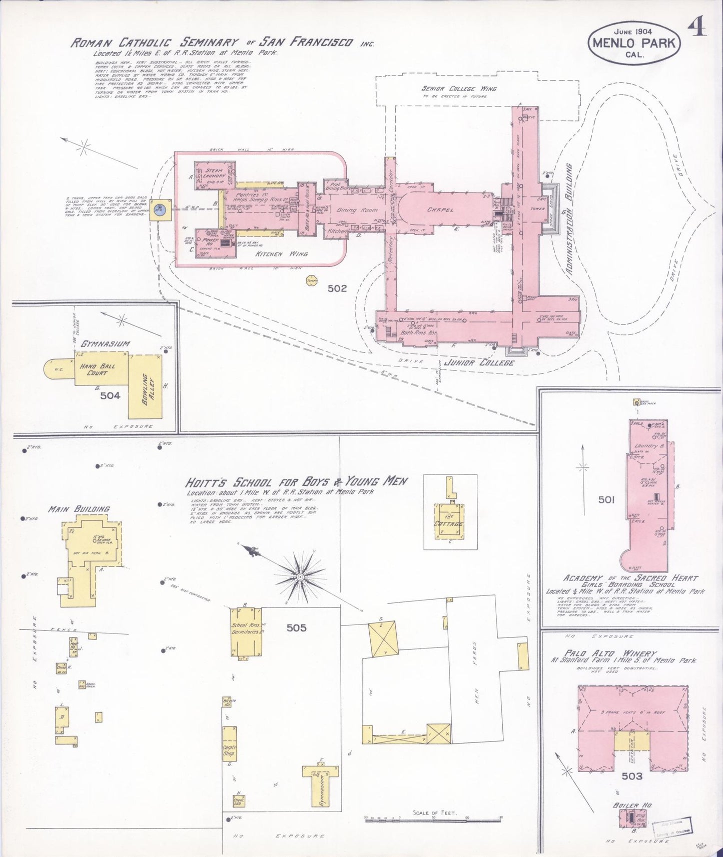 Sanborn Fire Insurance Map from Menlo Park, San Mateo County, California (1904), Sheet #0004 - Historic Sanborn Fire Insurance Map Print, vintage old map wall art, antique decor, genealogy gift, California California map
