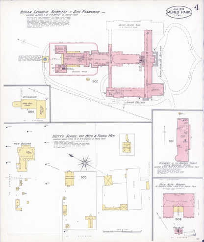 Sanborn Fire Insurance Map from Menlo Park, San Mateo County, California (1904), Sheet #0004 - Historic Sanborn Fire Insurance Map Print, vintage old map wall art, antique decor, genealogy gift, California California map
