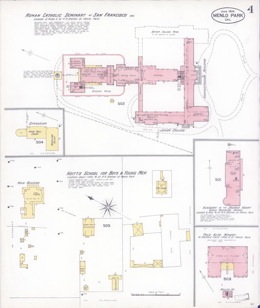 Sanborn Fire Insurance Map from Menlo Park, San Mateo County, California (1904), Sheet #0004 - Historic Sanborn Fire Insurance Map Print, vintage old map wall art, antique decor, genealogy gift, California California map