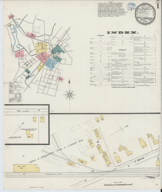 Sanborn Fire Insurance Map from Attleboro, Bristol County, Massachusetts (1894), Sheet #0001 - Complete Map Set gallery image, historic Sanborn map, vintage wall art, Massachusetts Massachusetts