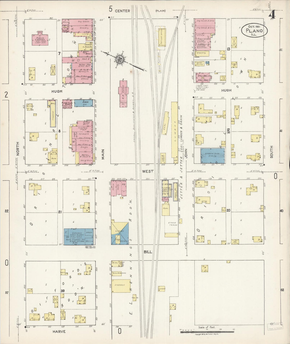 Sanborn Fire Insurance Map from Plano, Kendall County, Illinois (1921), Sheet #0004 - Historic Sanborn Fire Insurance Map Print, vintage old map wall art, antique decor, genealogy gift, Illinois Illinois map