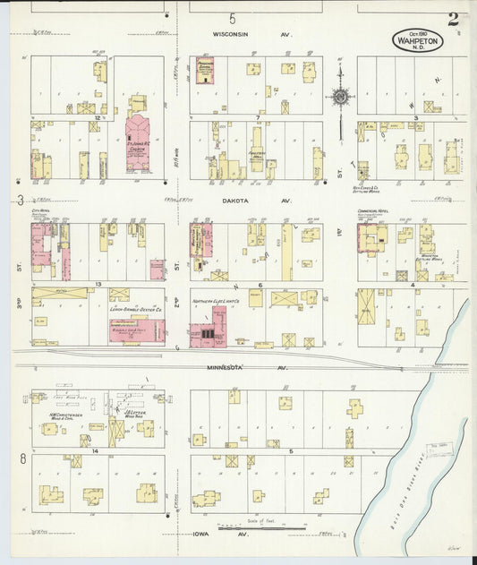 Sanborn Fire Insurance Map from Wahpeton, Richland County, North Dakota (1910), Sheet #0002 - Historic Sanborn Fire Insurance Map Print, vintage old map wall art, antique decor, genealogy gift, North Dakota North Dakota map