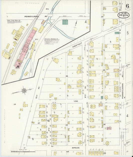 Sanborn Fire Insurance Map from Irwin, Westmoreland County, Pennsylvania (1909), Sheet #0006 - Historic Sanborn Fire Insurance Map Print, vintage old map wall art, antique decor, genealogy gift, Pennsylvania Pennsylvania map