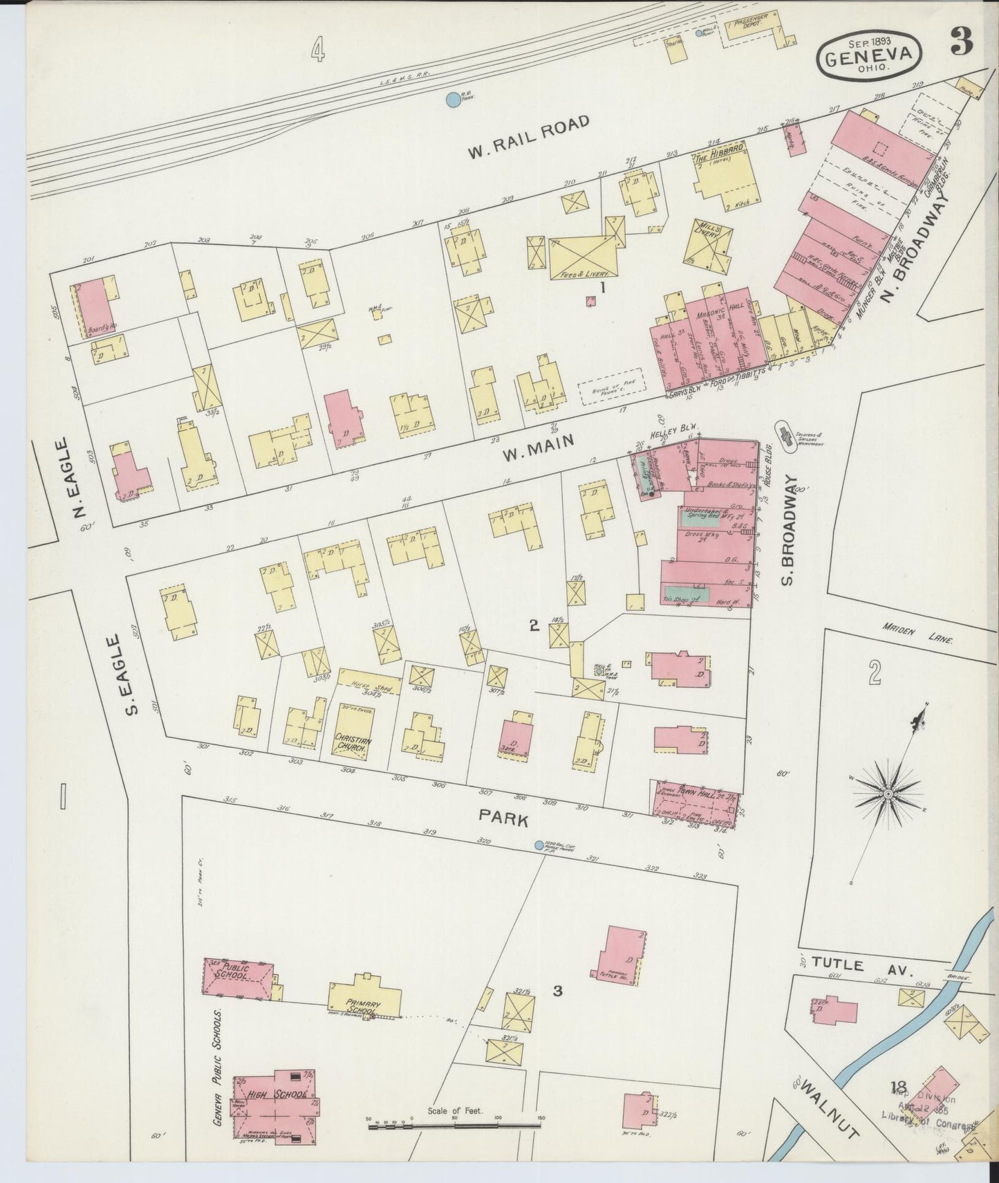 Sanborn Fire Insurance Map from Geneva, Ashtabula County, Ohio (1893), Sheet #0003 - Complete Map Set gallery image, historic Sanborn map, vintage wall art, Ohio Ohio