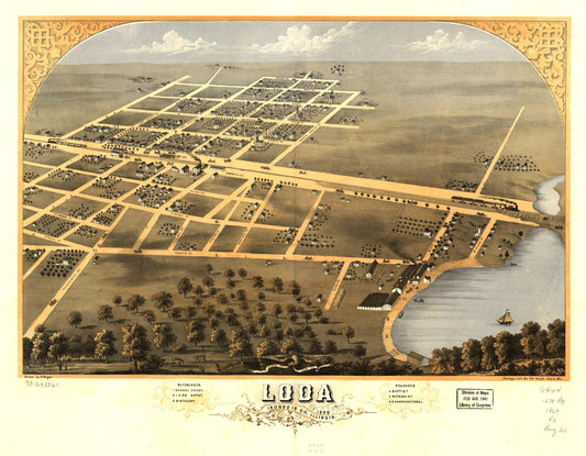 Bird's eye view of Loda, Iroquois Co., Illinois 1869. (1869) – Historic Bird’s-Eye View Panorama Print