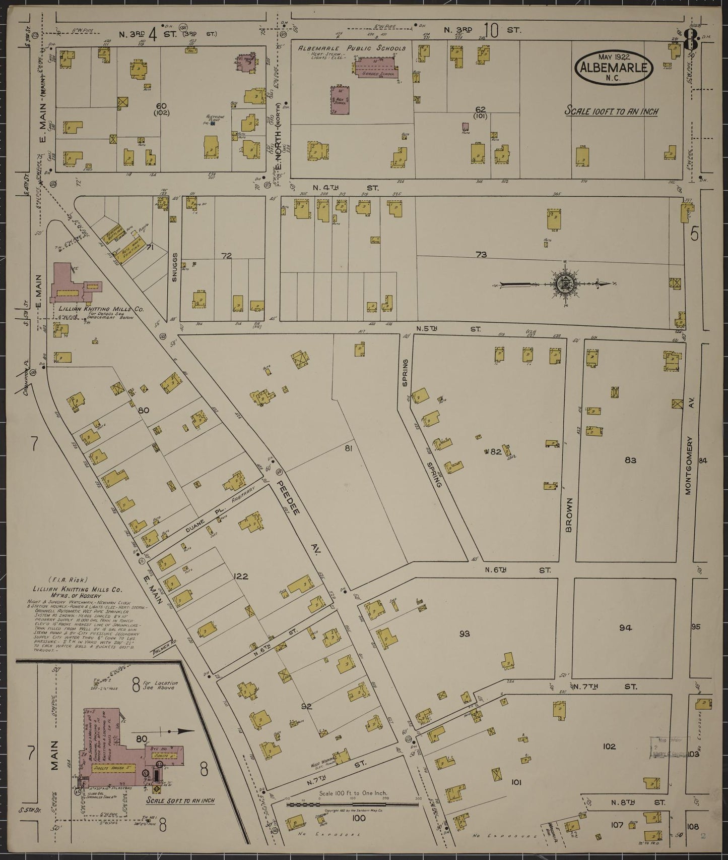 Sanborn Fire Insurance Map from Albemarle, Stanley County, North Carolina (1922), Sheet #0008 - Complete Map Set gallery image, historic Sanborn map, vintage wall art, North Carolina North Carolina