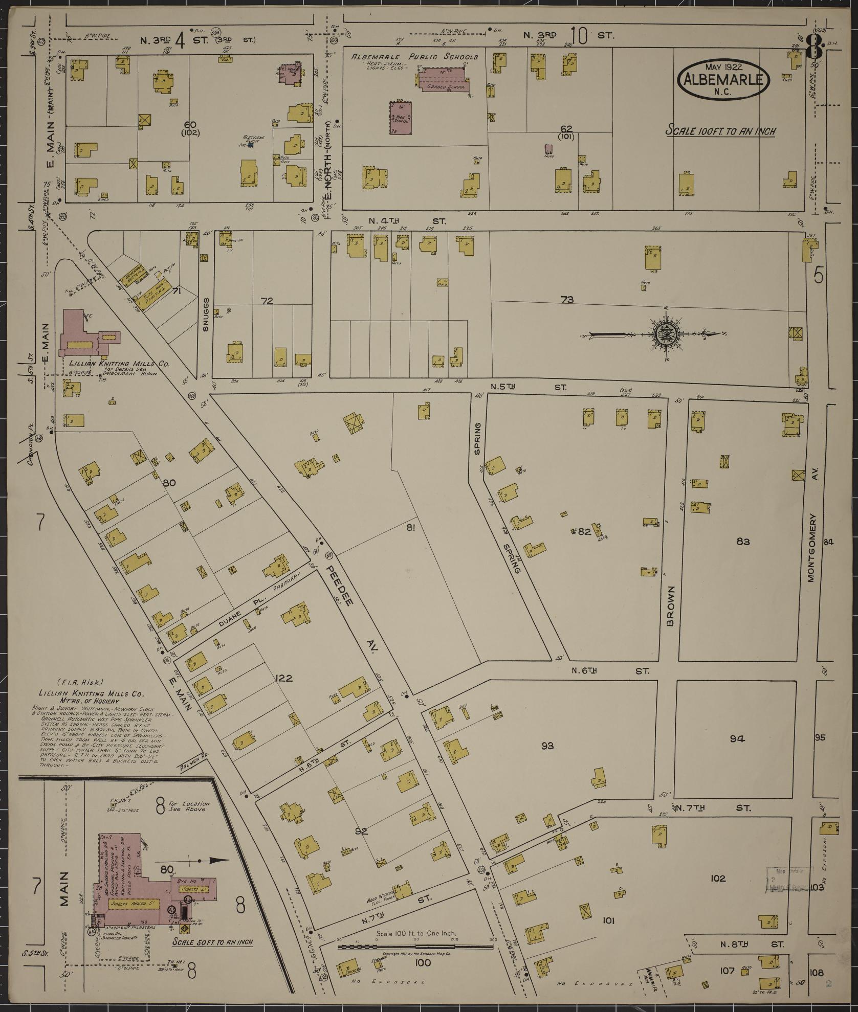 Sanborn Fire Insurance Map from Albemarle, Stanley County, North Carolina (1922), Sheet #0008 - Complete Map Set gallery image, historic Sanborn map, vintage wall art, North Carolina North Carolina