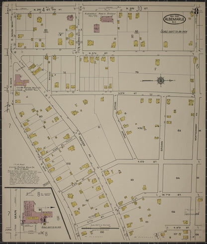 Sanborn Fire Insurance Map from Albemarle, Stanley County, North Carolina (1922), Sheet #0008 - Complete Map Set gallery image, historic Sanborn map, vintage wall art, North Carolina North Carolina