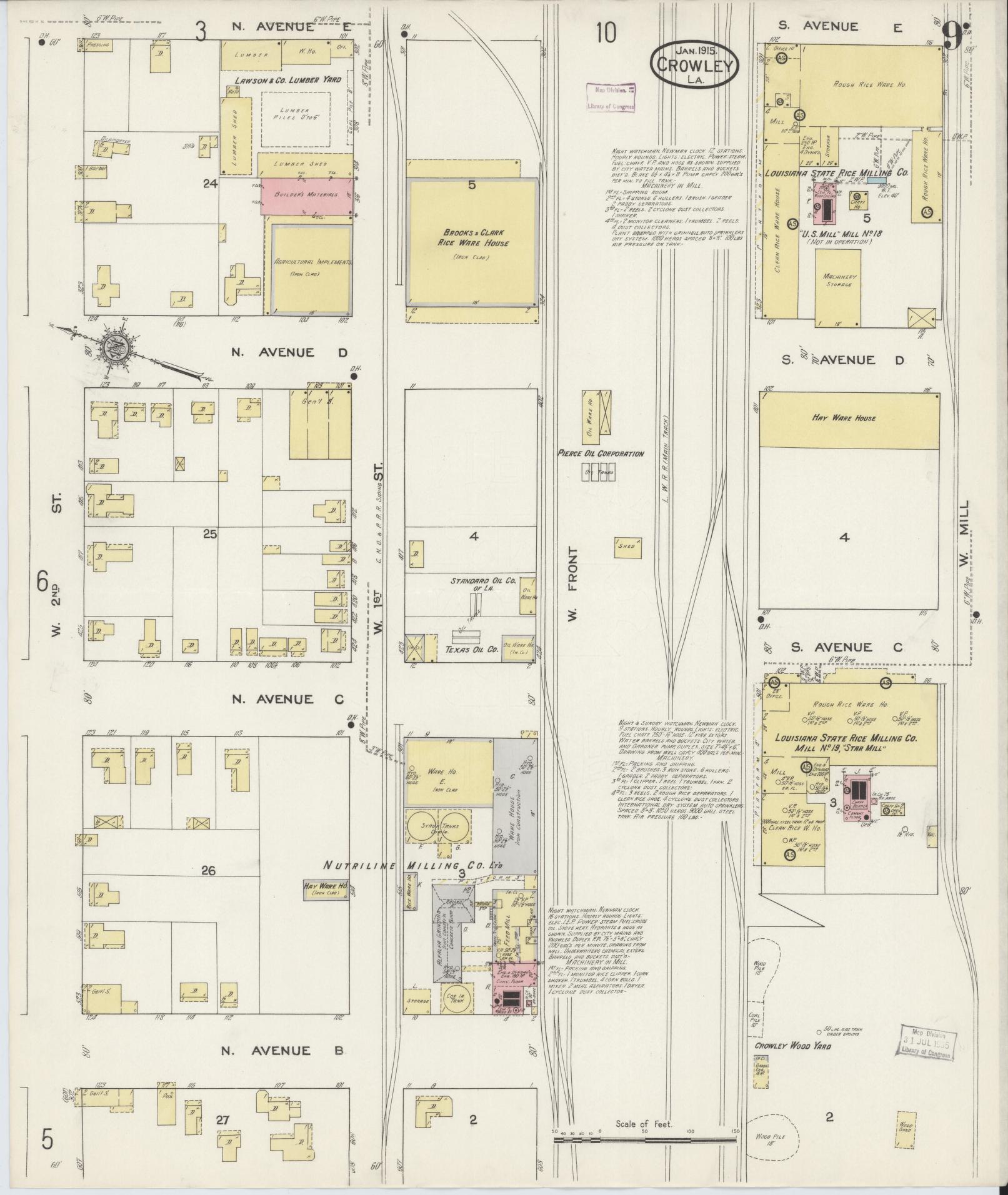 Sanborn Fire Insurance Map from Crowley, Acadia Parish, Louisiana (1915), Sheet #0009 - Complete Map Set gallery image, historic Sanborn map, vintage wall art, Louisiana Louisiana