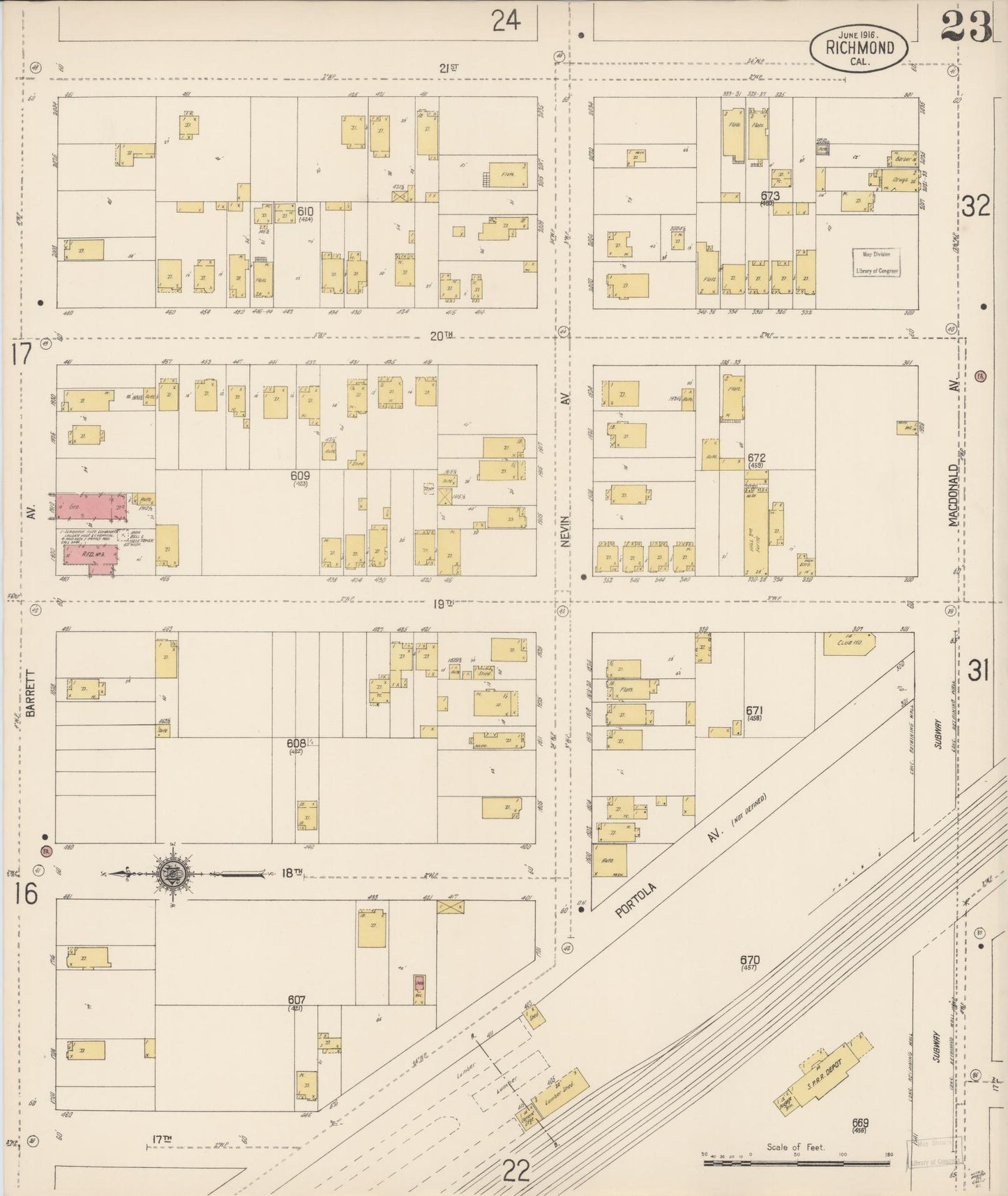 Sanborn Fire Insurance Map from Richmond, Contra Costa County, California (1916), Sheet #0023 - Complete Map Set gallery image, historic Sanborn map, vintage wall art, California California