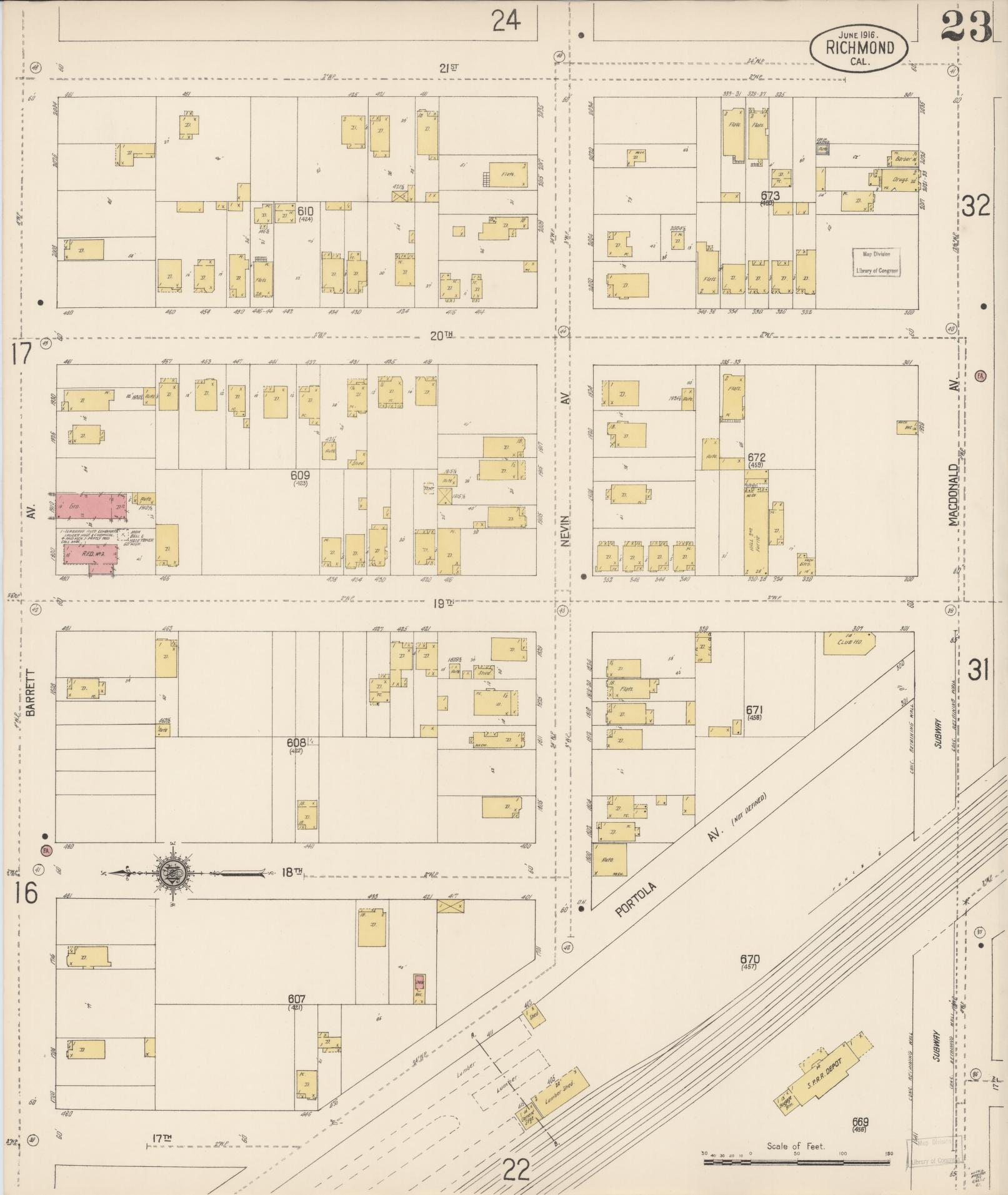 Sanborn Fire Insurance Map from Richmond, Contra Costa County, California (1916), Sheet #0023 - Complete Map Set gallery image, historic Sanborn map, vintage wall art, California California