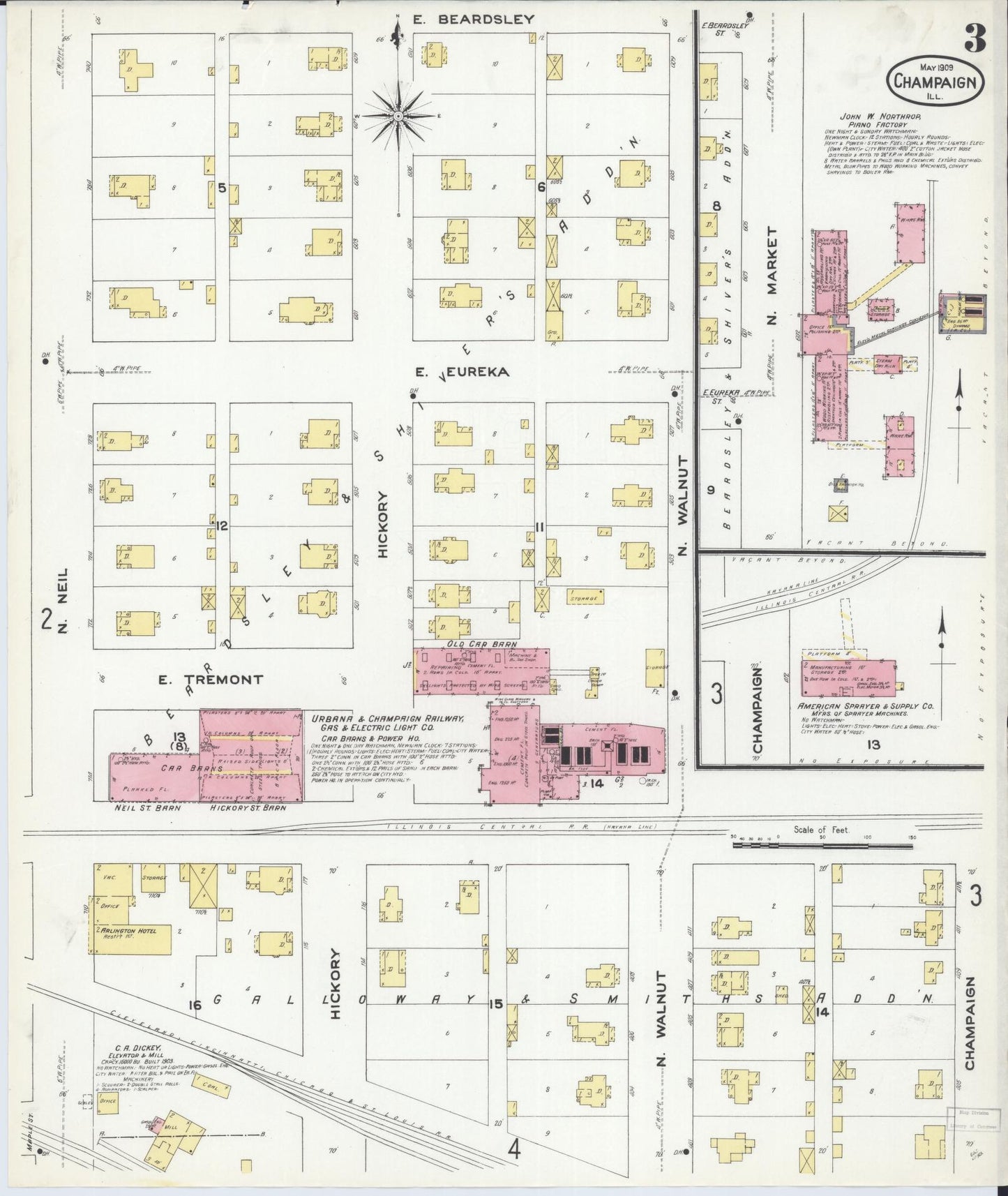 Sanborn Fire Insurance Map from Champaign, Champaign County, Illinois (1909), Sheet #0003 - Historic Sanborn Fire Insurance Map Print, vintage old map wall art, antique decor, genealogy gift, Illinois Illinois map