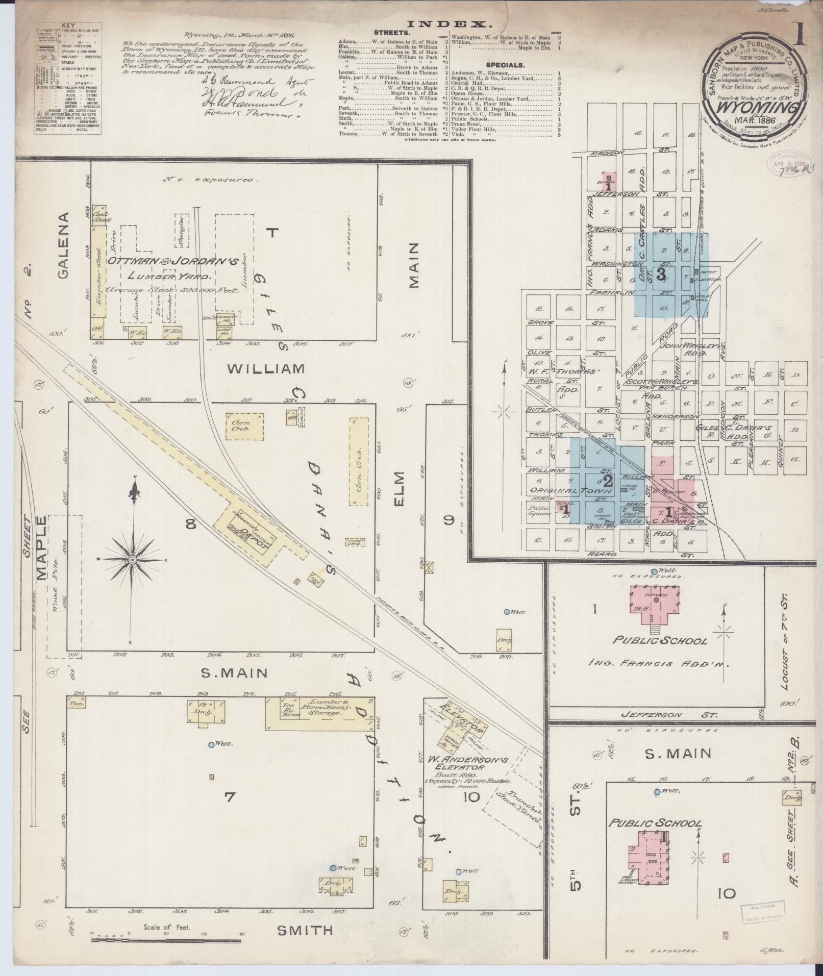 Sanborn Fire Insurance Map from Wyoming, Stark County, Illinois (1886), Sheet #0001 - Historic Sanborn Fire Insurance Map Print, vintage old map wall art, antique decor, genealogy gift, Wyoming Wyoming map