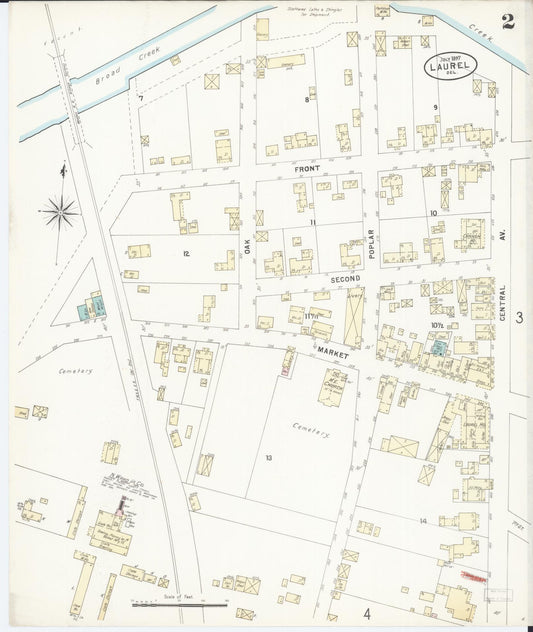 Sanborn Fire Insurance Map from Laurel, Sussex County, Delaware (1897), Sheet #0002 - Historic Sanborn Fire Insurance Map Print, vintage old map wall art, antique decor, genealogy gift, Delaware Delaware map