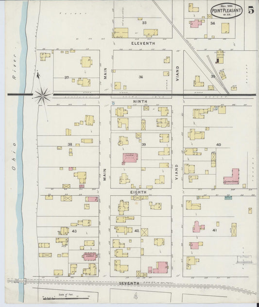 Sanborn Fire Insurance Map from Point Pleasant, Mason County, West Virginia (1894), Sheet #0005 - Historic Sanborn Fire Insurance Map Print, vintage old map wall art, antique decor, genealogy gift, West Virginia West Virginia map