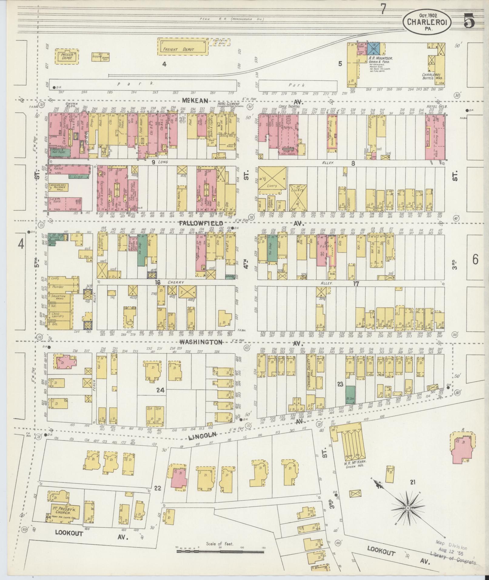 Sanborn Fire Insurance Map from Charleroi, Washington County, Pennsylvania (1902), Sheet #0005 - Historic Sanborn Fire Insurance Map Print, vintage old map wall art, antique decor, genealogy gift, Pennsylvania Pennsylvania map