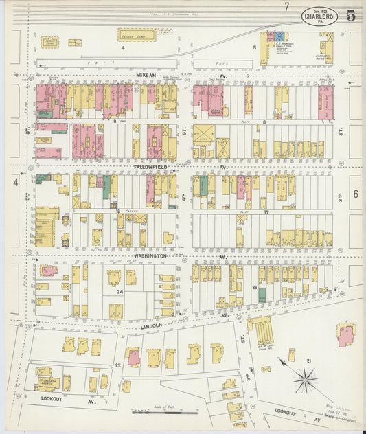 Sanborn Fire Insurance Map from Charleroi, Washington County, Pennsylvania (1902), Sheet #0005 - Historic Sanborn Fire Insurance Map Print, vintage old map wall art, antique decor, genealogy gift, Pennsylvania Pennsylvania map