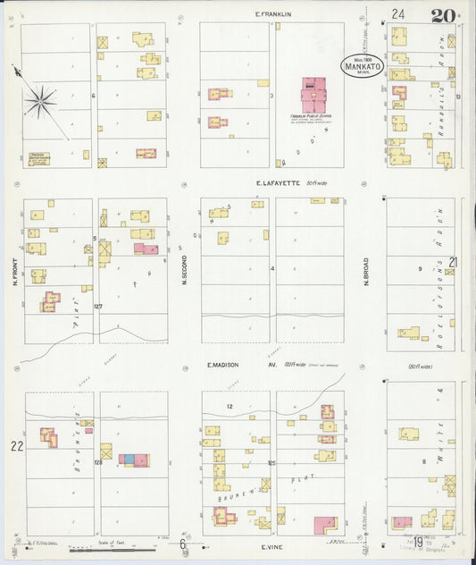 Sanborn Fire Insurance Map from Mankato, Blue Earth County, Minnesota (1908), Sheet #0020 - Historic Sanborn Fire Insurance Map Print, vintage old map wall art, antique decor, genealogy gift, Minnesota Minnesota map