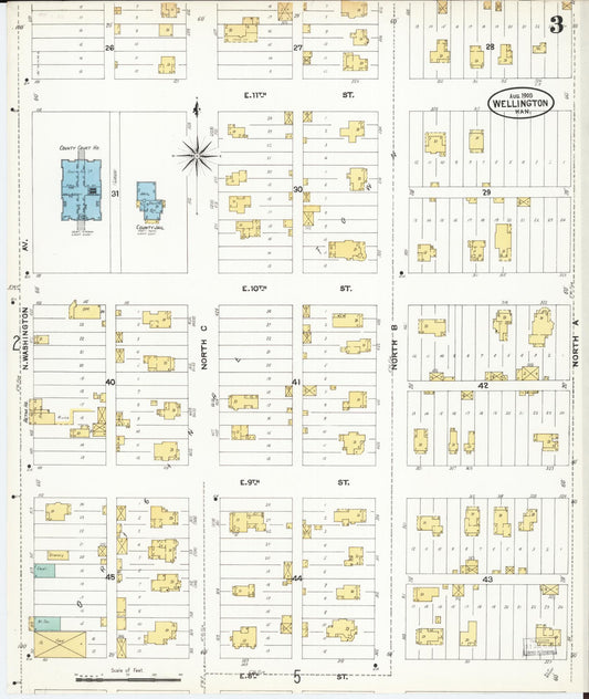 Sanborn Fire Insurance Map from Wellington, Sumner County, Kansas (1905), Sheet #0003 - Historic Sanborn Fire Insurance Map Print, vintage old map wall art, antique decor, genealogy gift, Kansas Kansas map