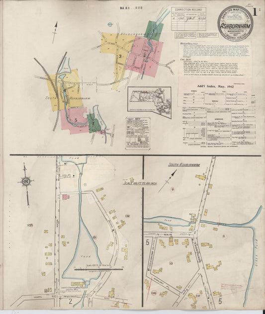 Sanborn Fire Insurance Map from Ashburnham, Worcester County, Massachusetts (1942), Sheet #0001 - Historic Sanborn Fire Insurance Map Print, vintage old map wall art, antique decor, genealogy gift, Massachusetts Massachusetts map