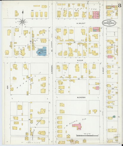 Sanborn Fire Insurance Map from Carbondale, Jackson County, Illinois (1906), Sheet #0008 - Historic Sanborn Fire Insurance Map Print, vintage old map wall art, antique decor, genealogy gift, Illinois Illinois map