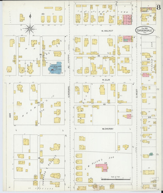 Sanborn Fire Insurance Map from Carbondale, Jackson County, Illinois (1906), Sheet #0008 - Historic Sanborn Fire Insurance Map Print, vintage old map wall art, antique decor, genealogy gift, Illinois Illinois map