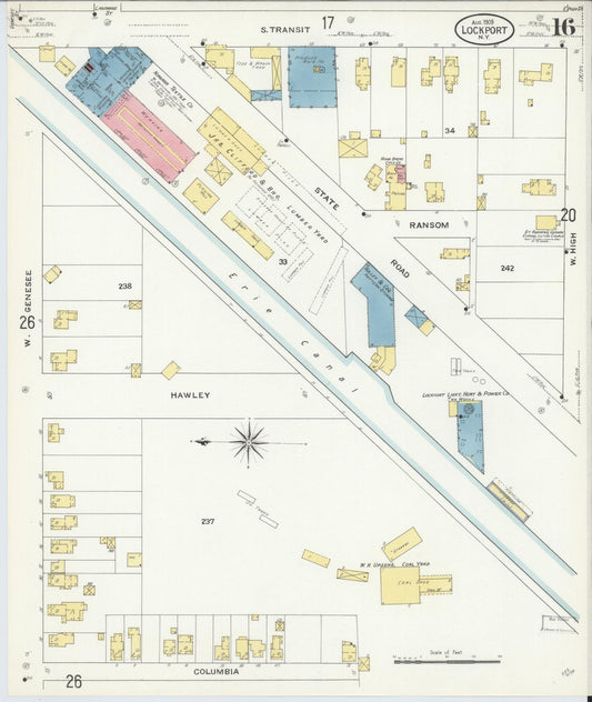 Sanborn Fire Insurance Map from Lockport, Niagara County, New York (1909), Sheet #0016 - Historic Sanborn Fire Insurance Map Print, vintage old map wall art, antique decor, genealogy gift, New York New York map