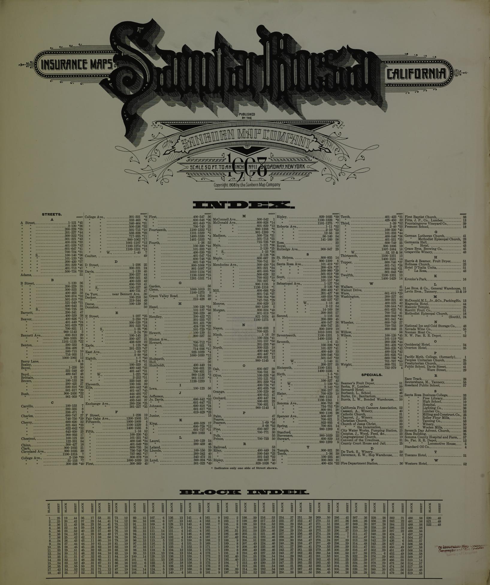 Sanborn Fire Insurance Map from Santa Rosa, Sonoma County, California. (1908) – Historic Sanborn Fire Insurance Map Print