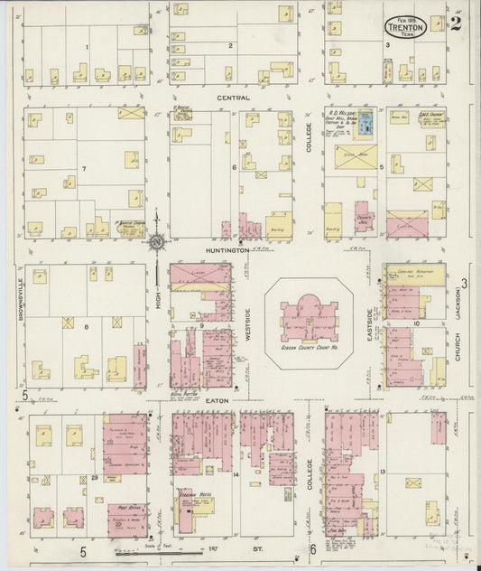 Sanborn Fire Insurance Map from Trenton, Gibson County, Tennessee (1915), Sheet #0002 - Historic Sanborn Fire Insurance Map Print, vintage old map wall art, antique decor, genealogy gift, Tennessee Tennessee map